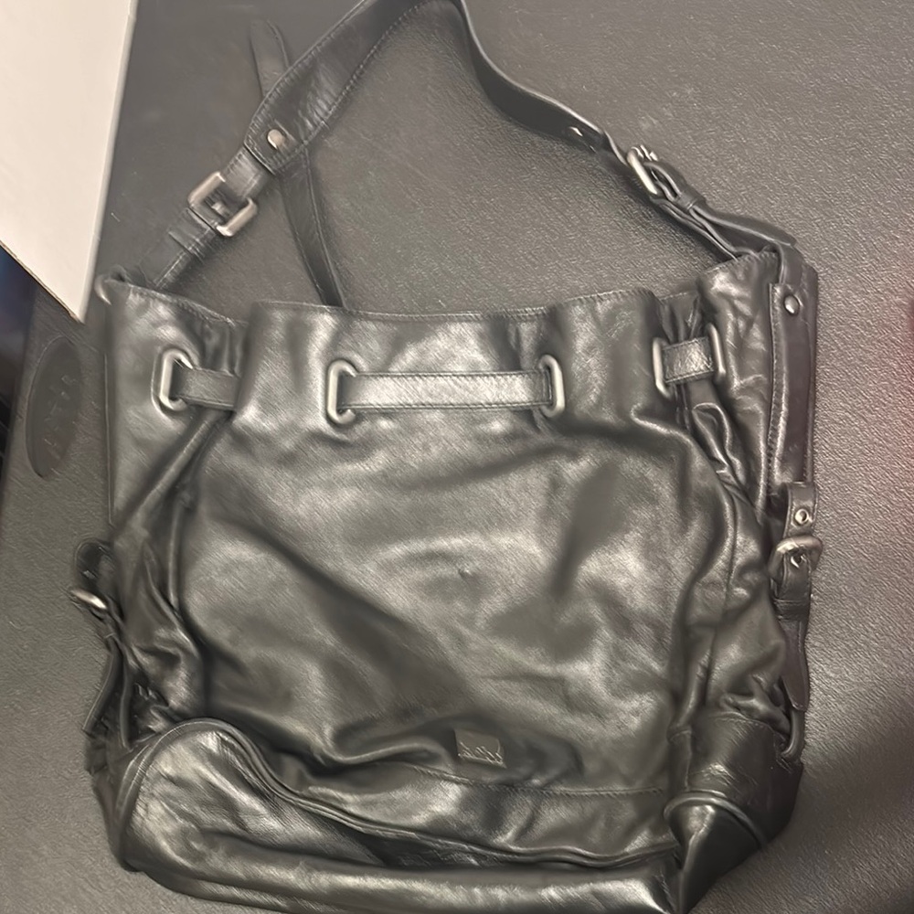 Kooba Black Leather Shoulder Bag with gun metal accessory hardware